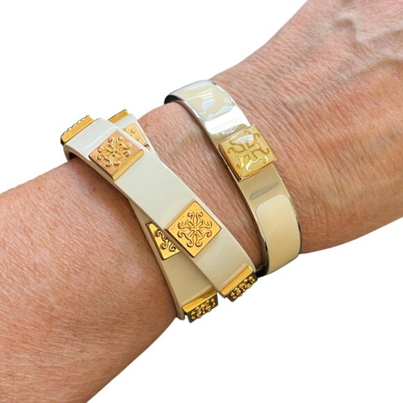 Rustic Cuff Enamel Stainless and Leather Double Wrap Bracelet Set - Picture 1 of 3